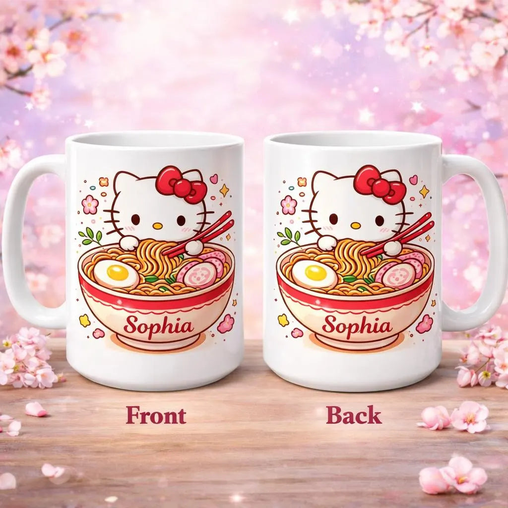 Personalizable Kitty mug, Ramen lover mugs,
