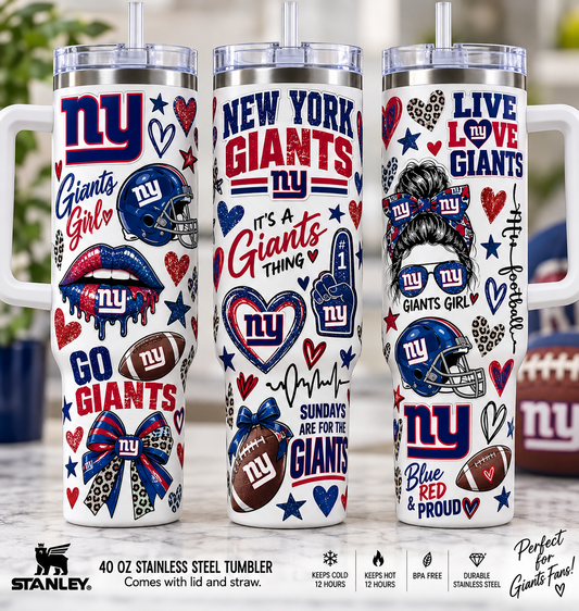 New York Giants inspired 40 Oz Stainless steel double wall insulated tumbler
