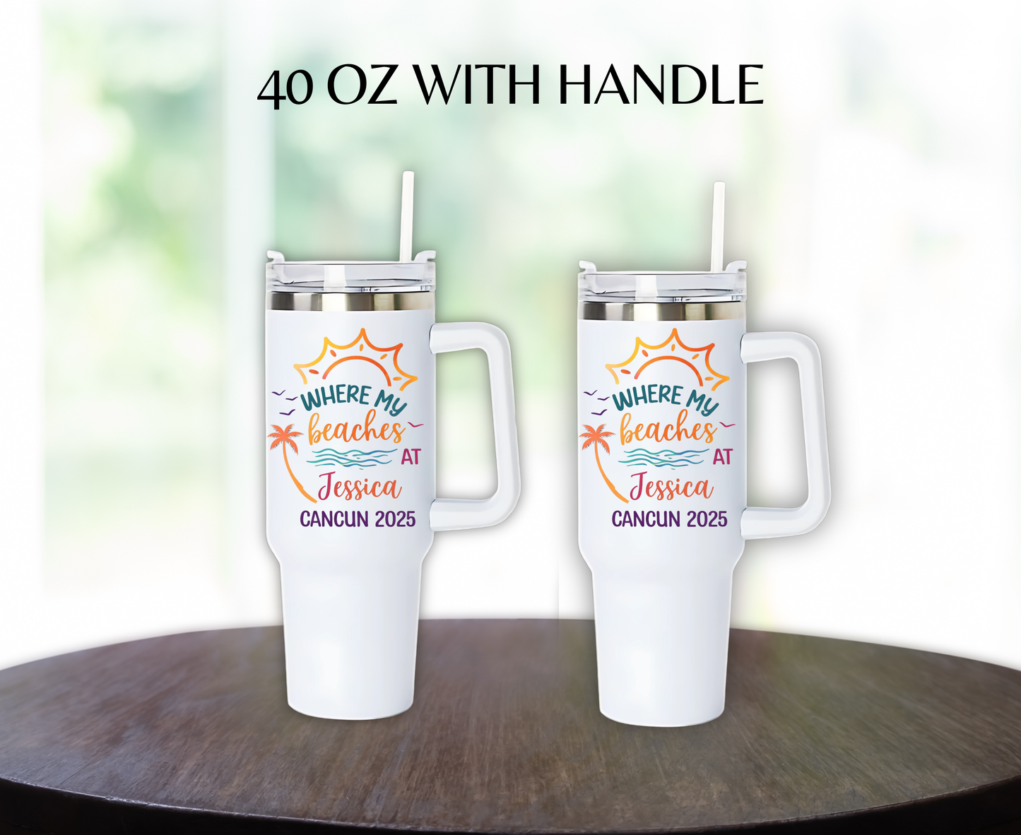 Personalized Beach Trip Tumbler, Custom Vacation - date | 40oz or 20oz Travel Mug with Straw | Girls Trip, Bachelorette, Cancun Gift Size
