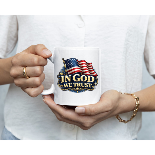 In god we Trust USA Flag mug, Ceramic Mugs, Patriot Mugs. American Mug