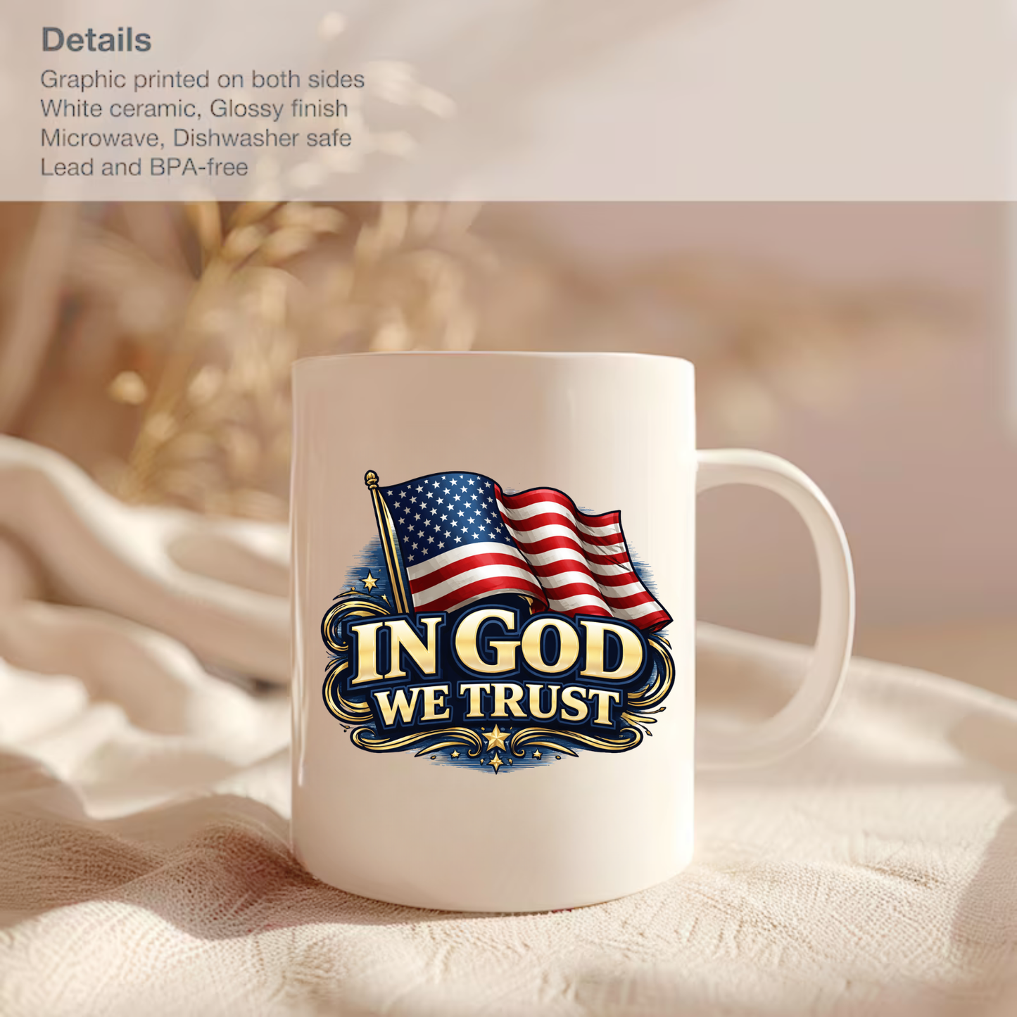 In god we Trust USA Flag mug, Ceramic Mugs, Patriot Mugs. American Mug