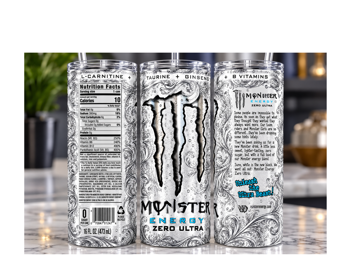 Energy Drink Monst er  inspired. 20 oz stainless steel skinny tumbler