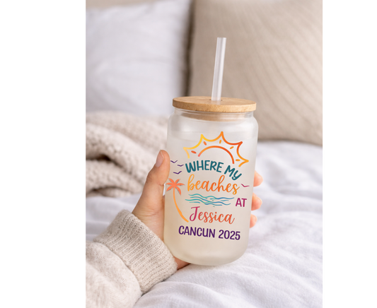 Personalized Beach Trip Tumbler, Custom Vacation - date | 40oz or 20oz Travel Mug with Straw | Girls Trip, Bachelorette, Cancun Gift Size (Copy)