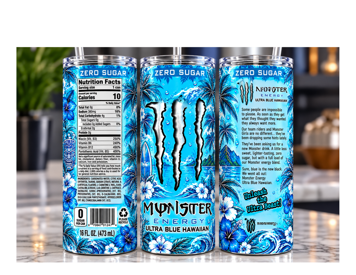 Energy Drink Monst er  inspired. 20 oz stainless steel skinny tumbler