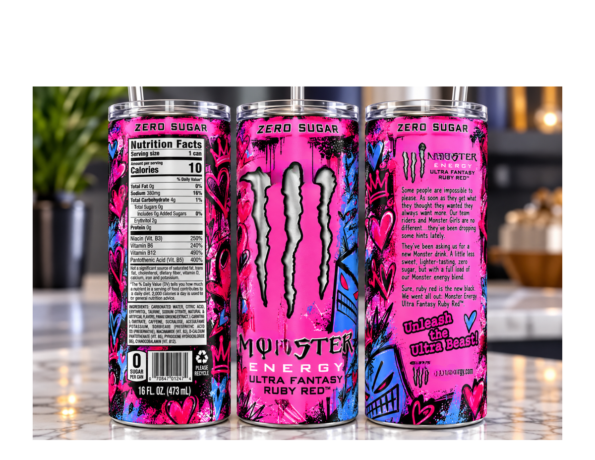 Energy Drink Monst er  inspired. 20 oz stainless steel skinny tumbler