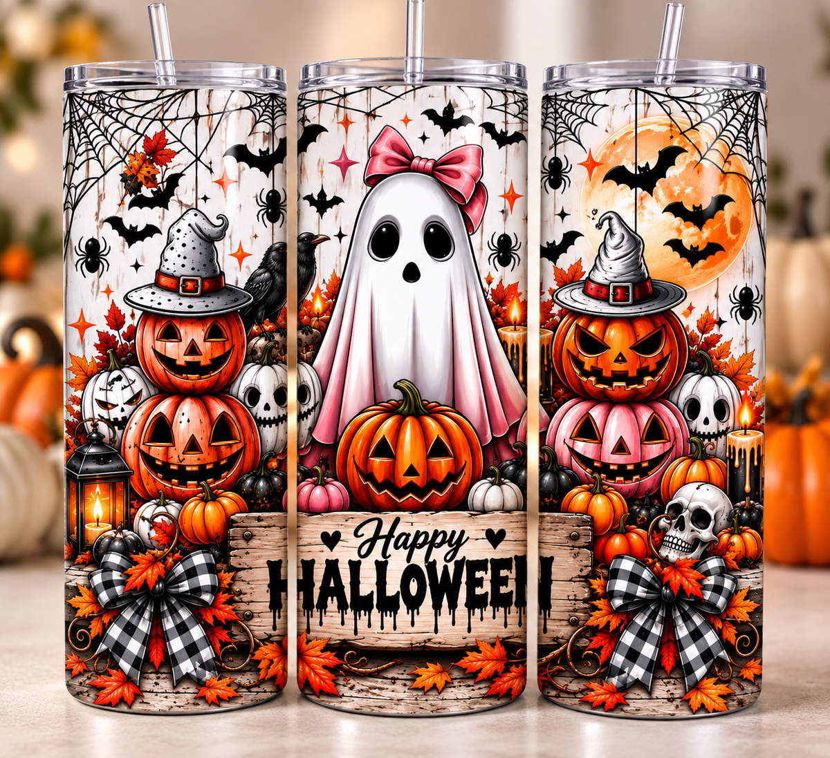 Spooky Cute Halloween tumbler Ghost inspired. 20 oz stainless steel skinny tumbler