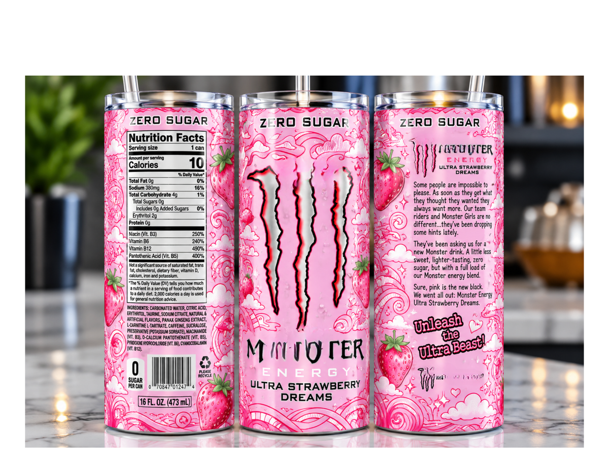 Energy Drink Monst er  inspired. 20 oz stainless steel skinny tumbler