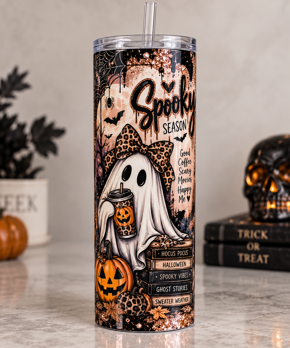 Spooky Halloween tumbler. 20 oz stainless steel skinny tumbler