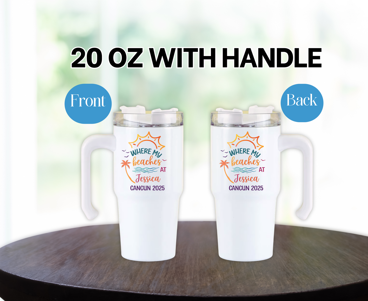 Personalized Beach Trip Tumbler, Custom Vacation - date | 40oz or 20oz Travel Mug with Straw | Girls Trip, Bachelorette, Cancun Gift Size
