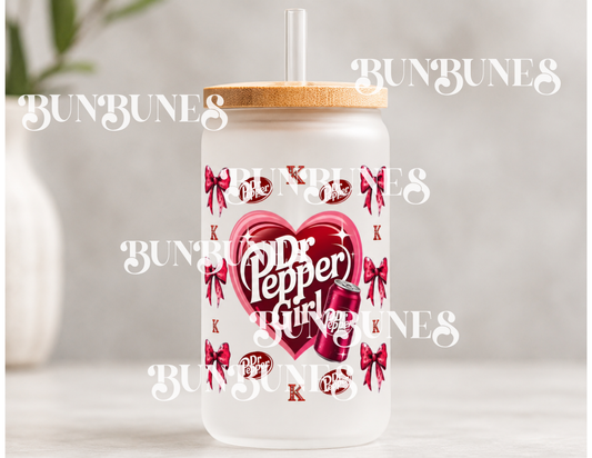 16 oz Soda Style  frosted glass with bamboo lid and straw