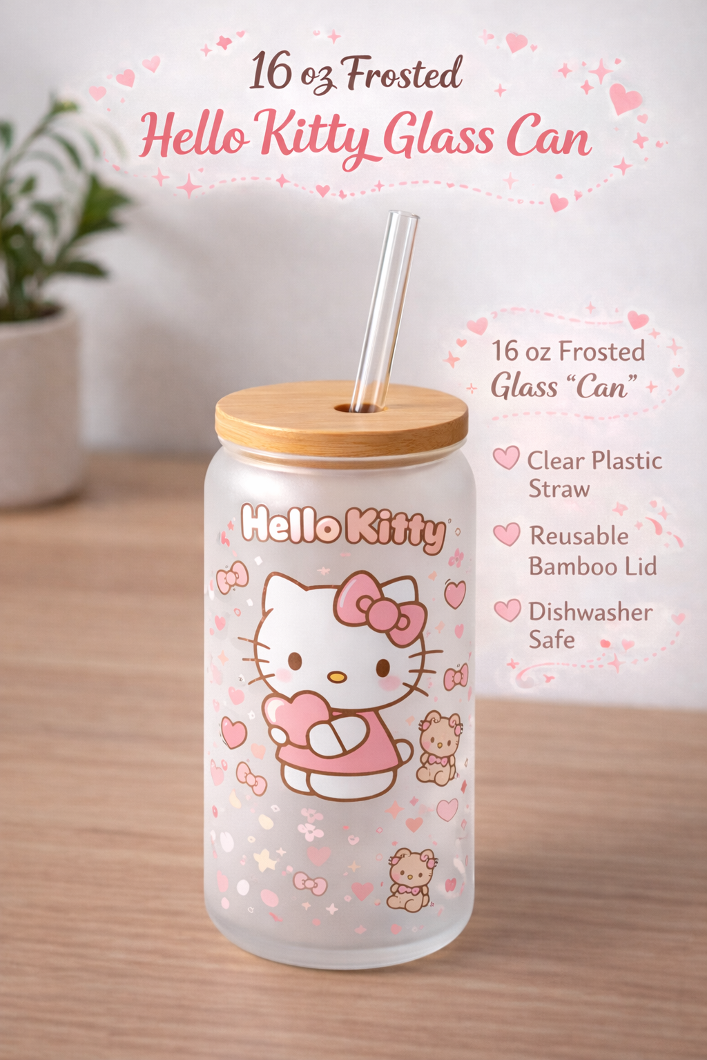 personalizable Kitty Glass "can"  , Cute  Kitty cup, birthday gift, mother, daughter, grandmother, niece, granddaughter.