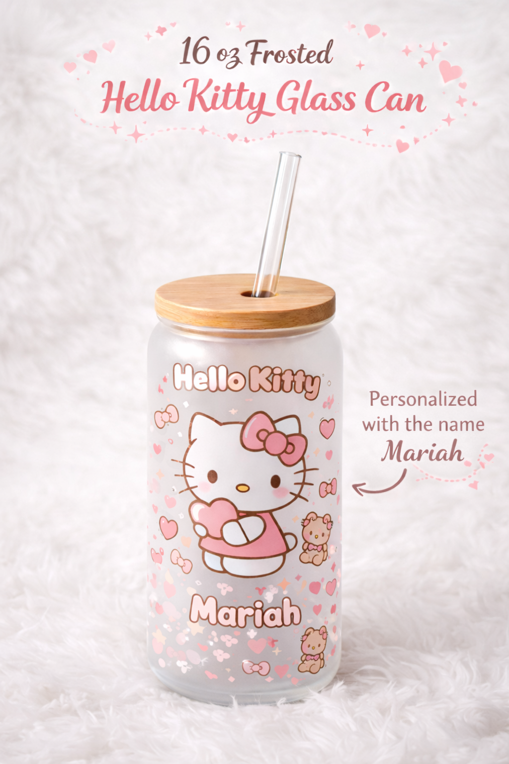 personalizable Kitty Glass "can"  , Cute  Kitty cup, birthday gift, mother, daughter, grandmother, niece, granddaughter.
