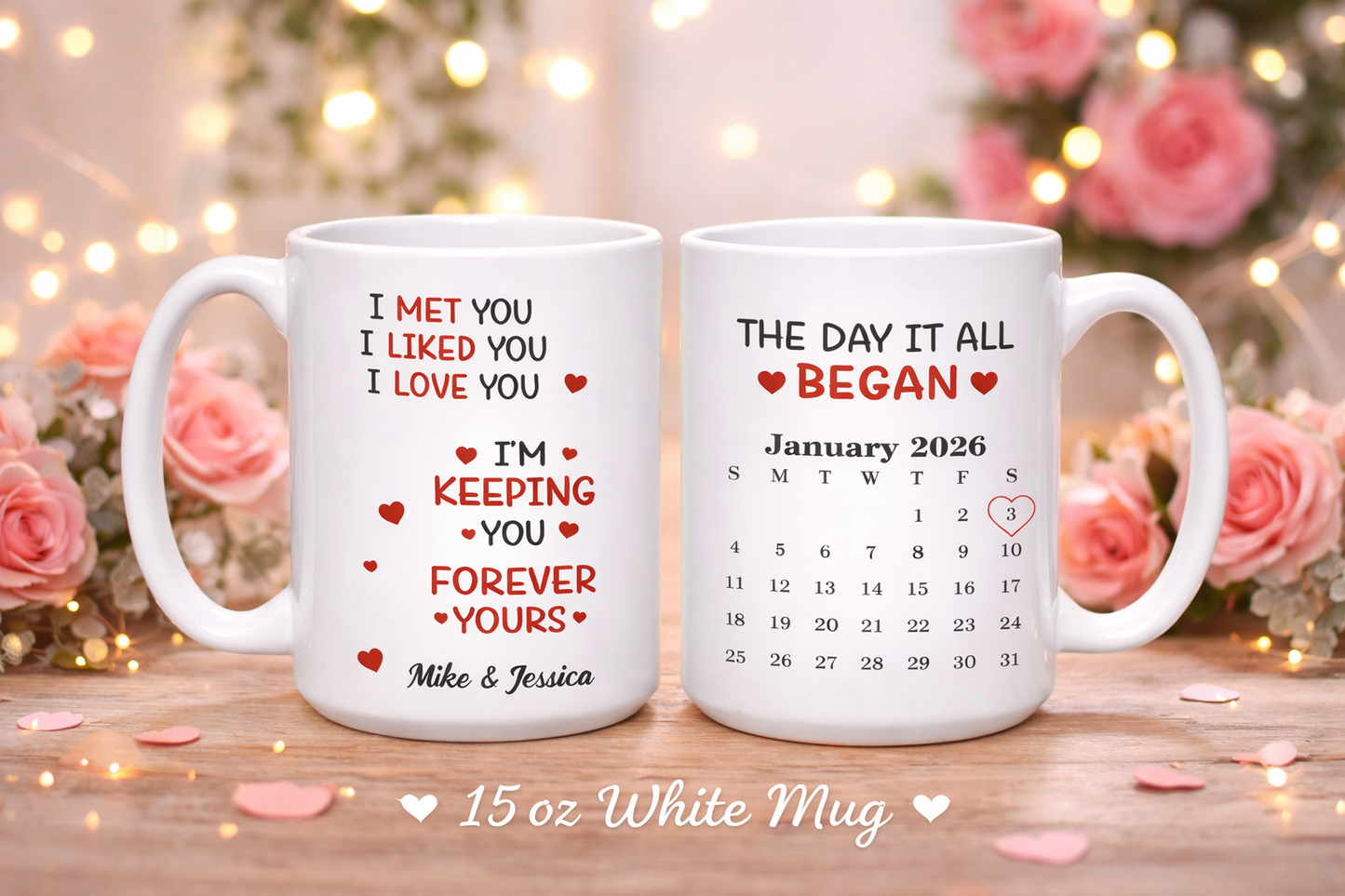 Personalized Love Mug for him or her. Valentines day Mug, Love Forever Mug, The day I met you, A special Love Mug.