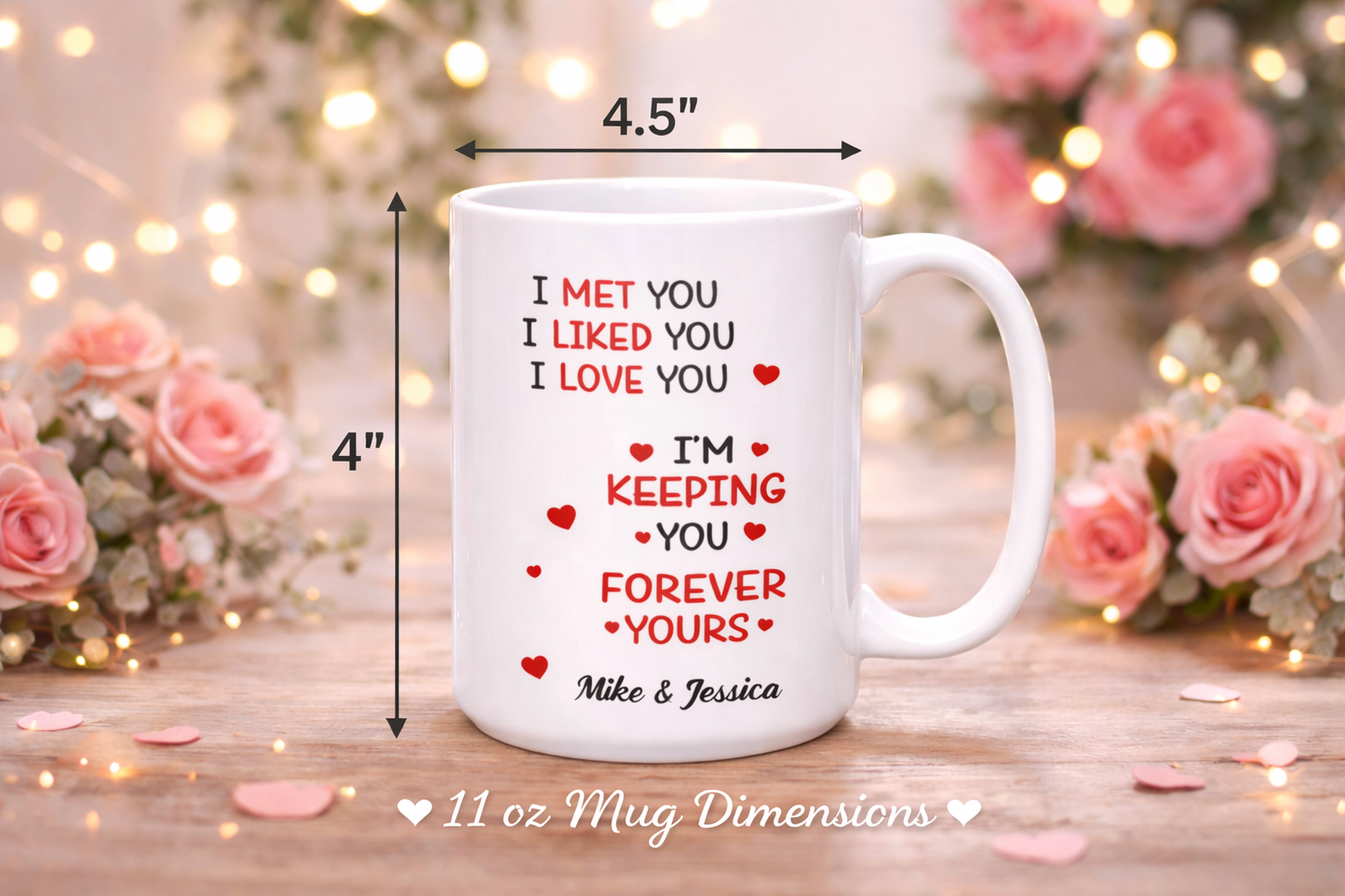 Personalized Love Mug for him or her. Valentines day Mug, Love Forever Mug, The day I met you, A special Love Mug.