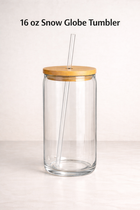 Fully Customizable 16 oz Snow globe tumbler, Bamboo lid and clear straw