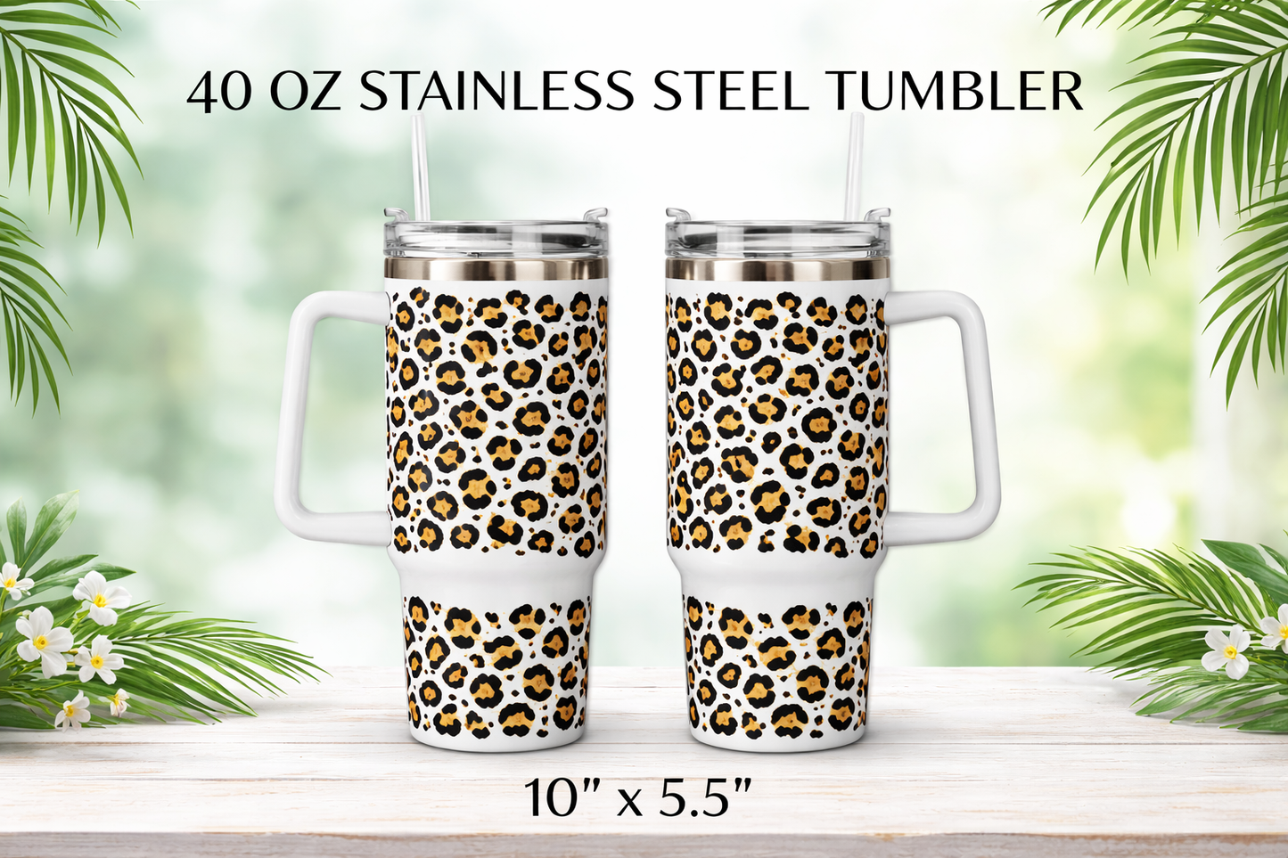 leopard print 40 oz Style Stainless steel tumbler.
