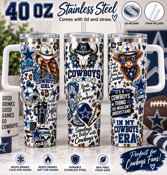 Texas Cowboy inspired 40 Oz Stainless steel double wall insulated tumbler