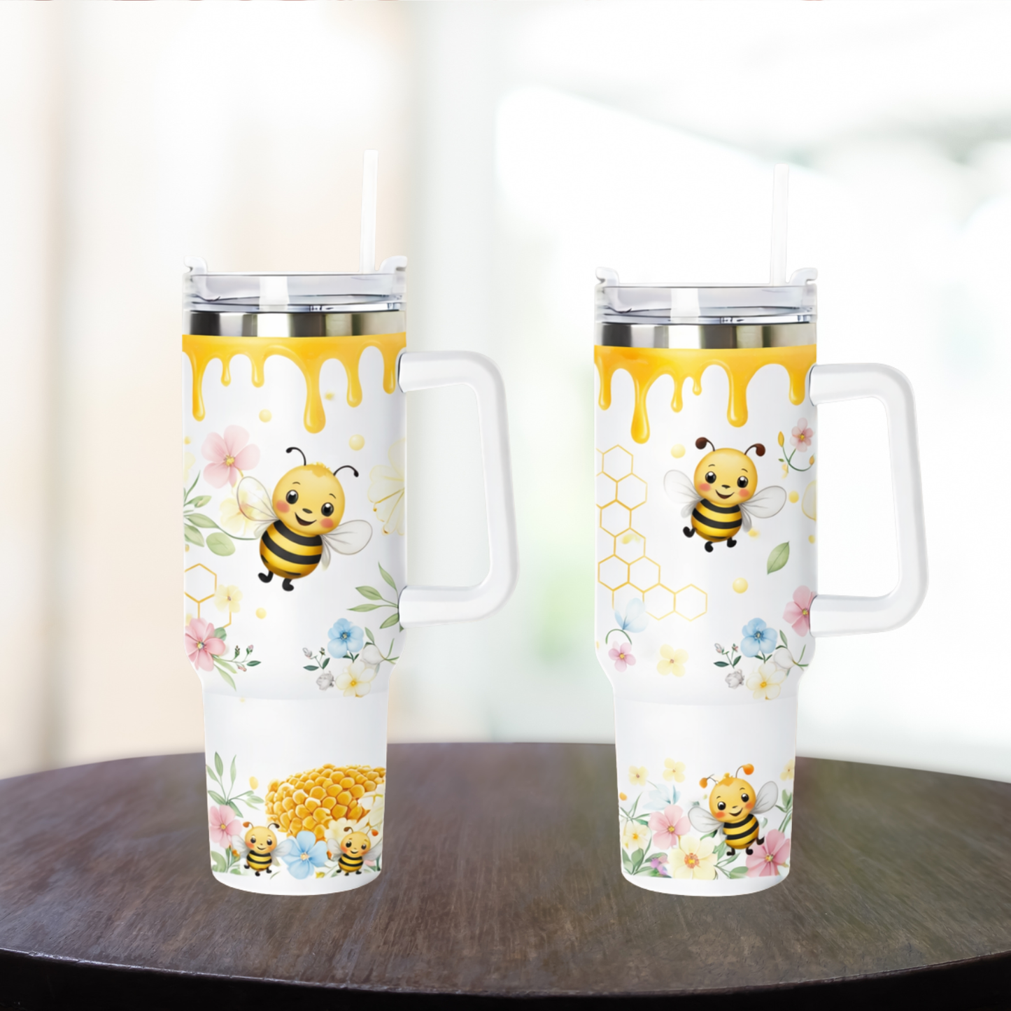 40 oz tumbler, double wall insulated, Cute honey comb bee