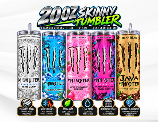Energy Drink Monst er  inspired. 20 oz stainless steel skinny tumbler