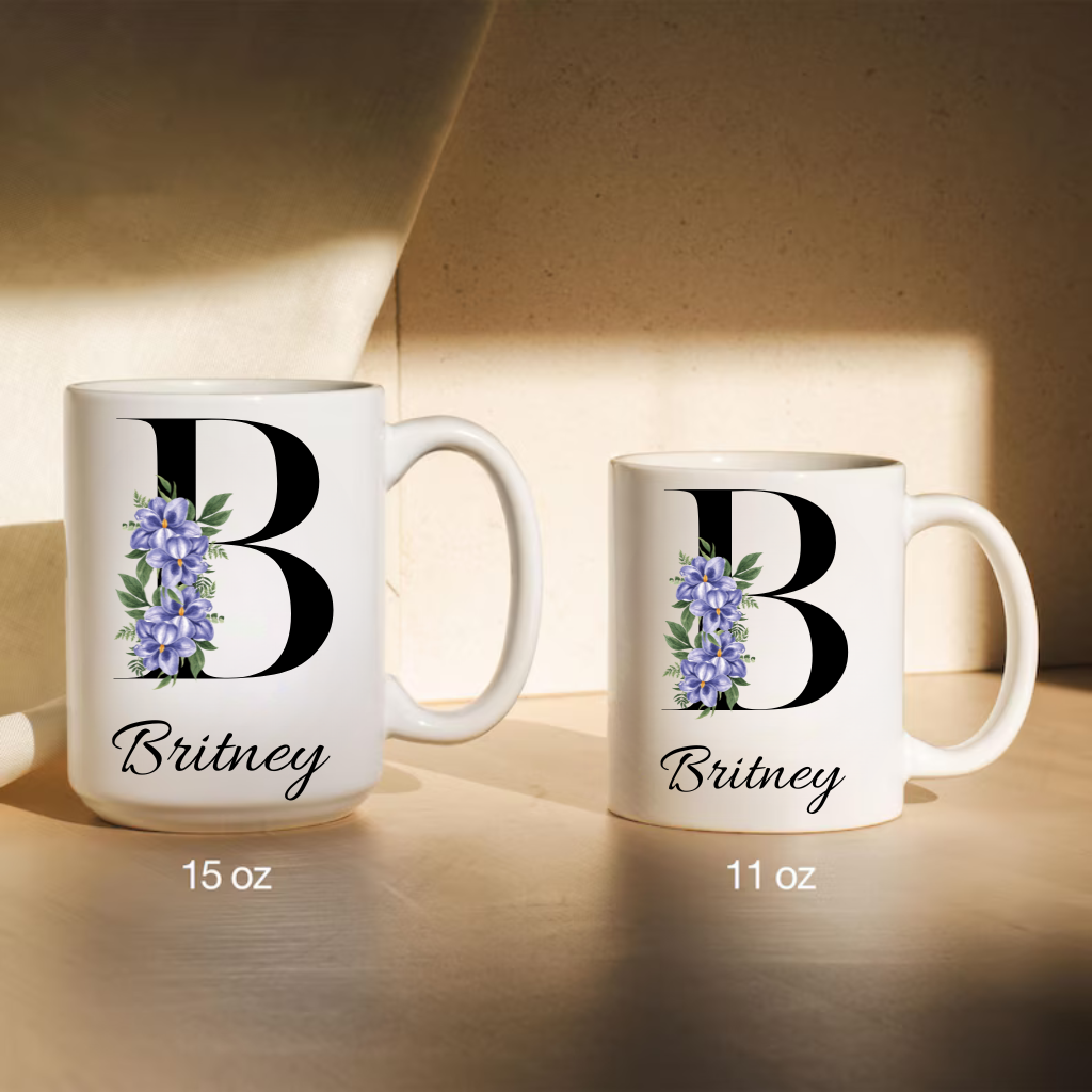 Personalized Birth Flower Mug: Monogrammed Floral Coffee Cup