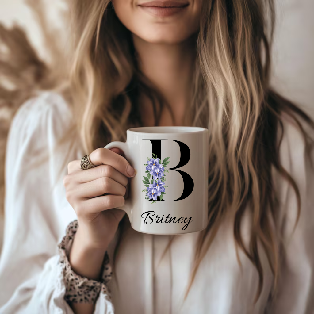Personalized Birth Flower Mug: Monogrammed Floral Coffee Cup