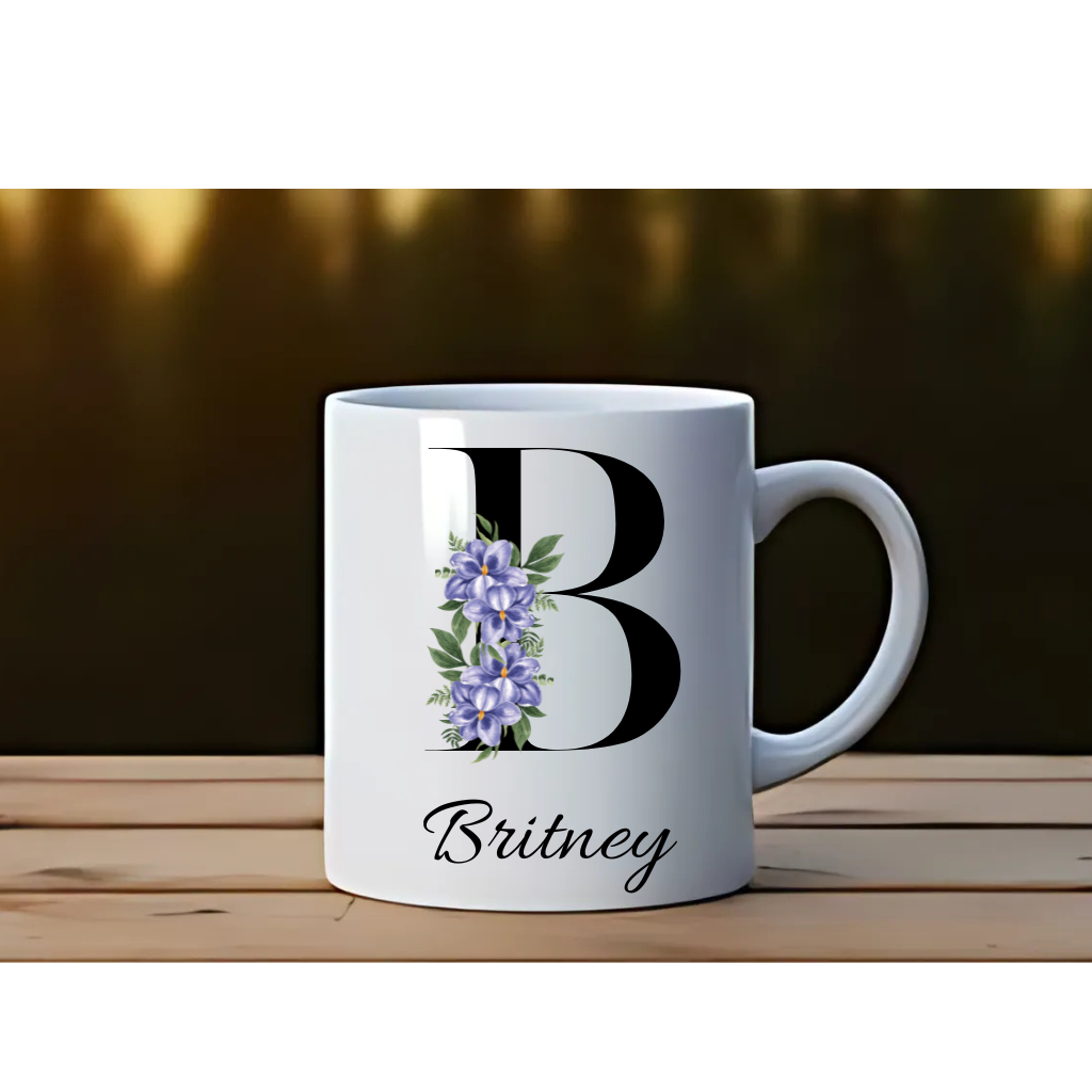 Personalized Birth Flower Mug: Monogrammed Floral Coffee Cup