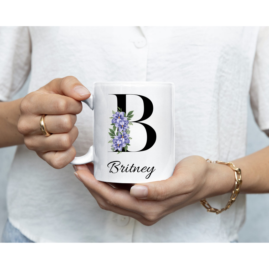 Personalized Birth Flower Mug: Monogrammed Floral Coffee Cup