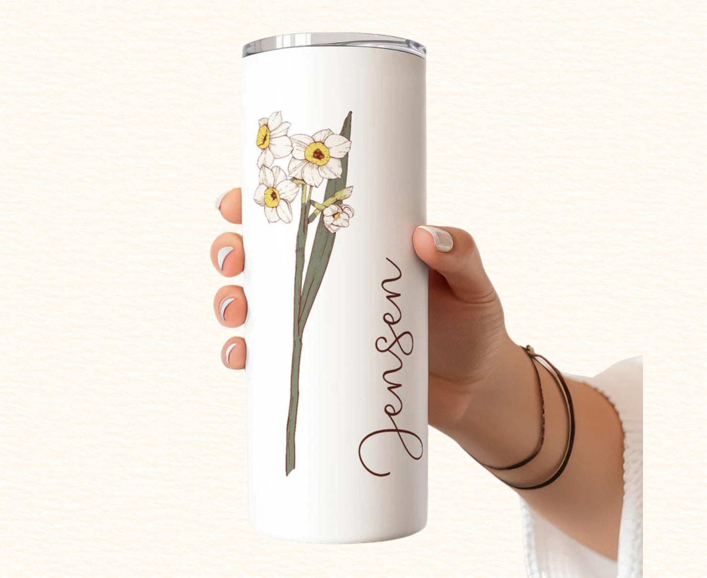 Personalized Tumbler with Birth Flower & Name | Custom Wedding Gift, Bridal Party Proposal Cup