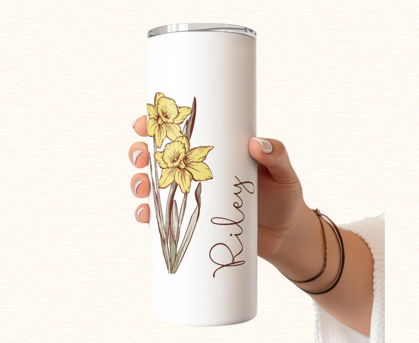 Personalized Tumbler with Birth Flower & Name | Custom Wedding Gift, Bridal Party Proposal Cup