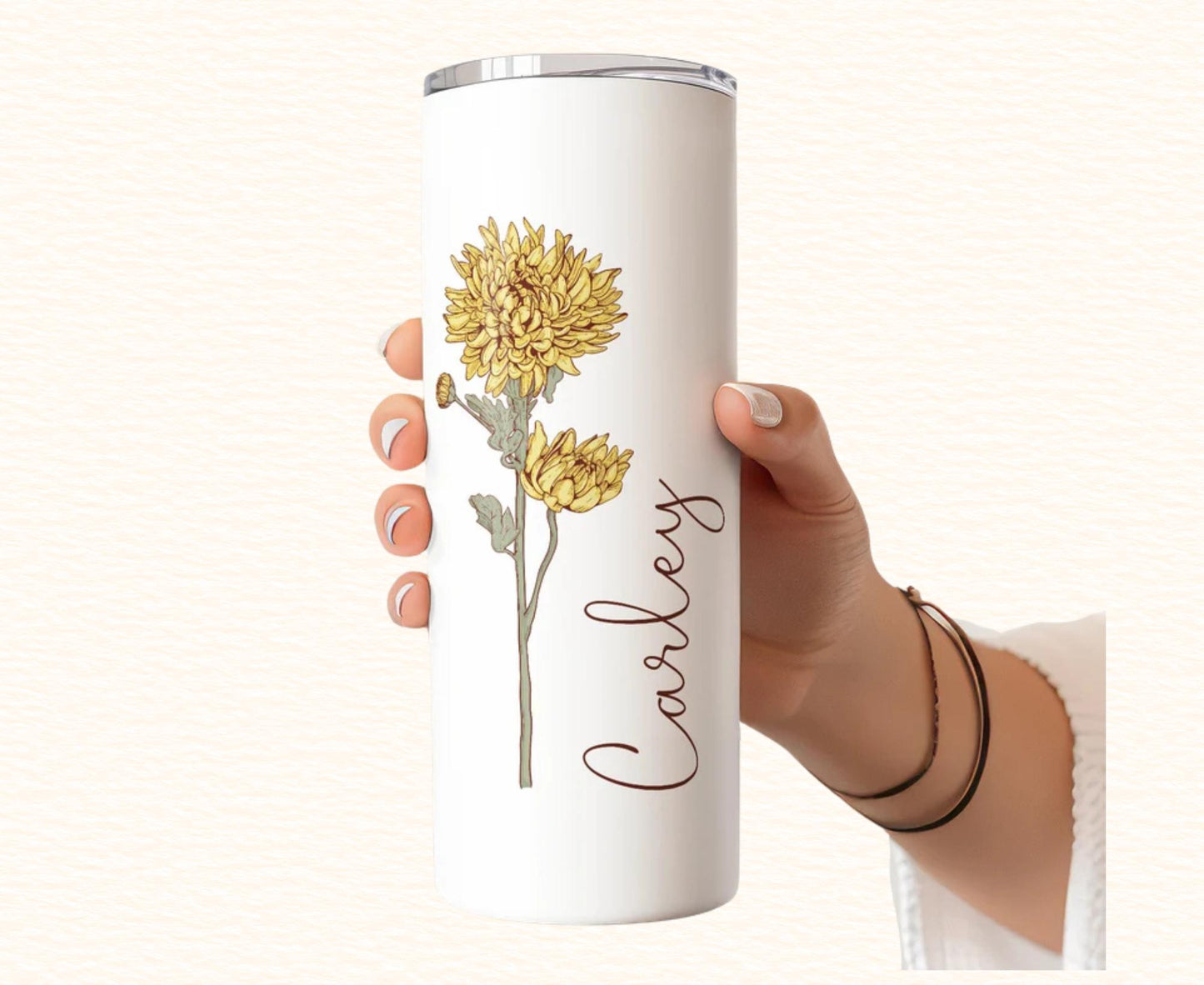 Personalized Tumbler with Birth Flower & Name | Custom Wedding Gift, Bridal Party Proposal Cup