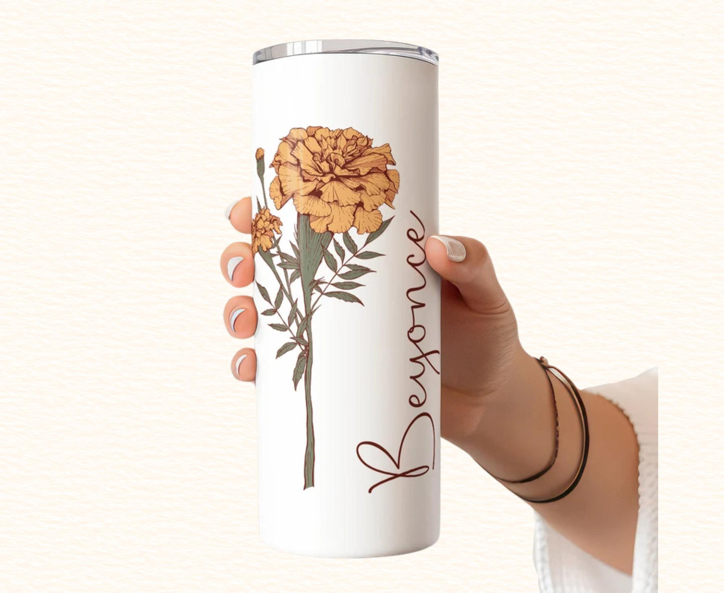 Personalized Tumbler with Birth Flower & Name | Custom Wedding Gift, Bridal Party Proposal Cup