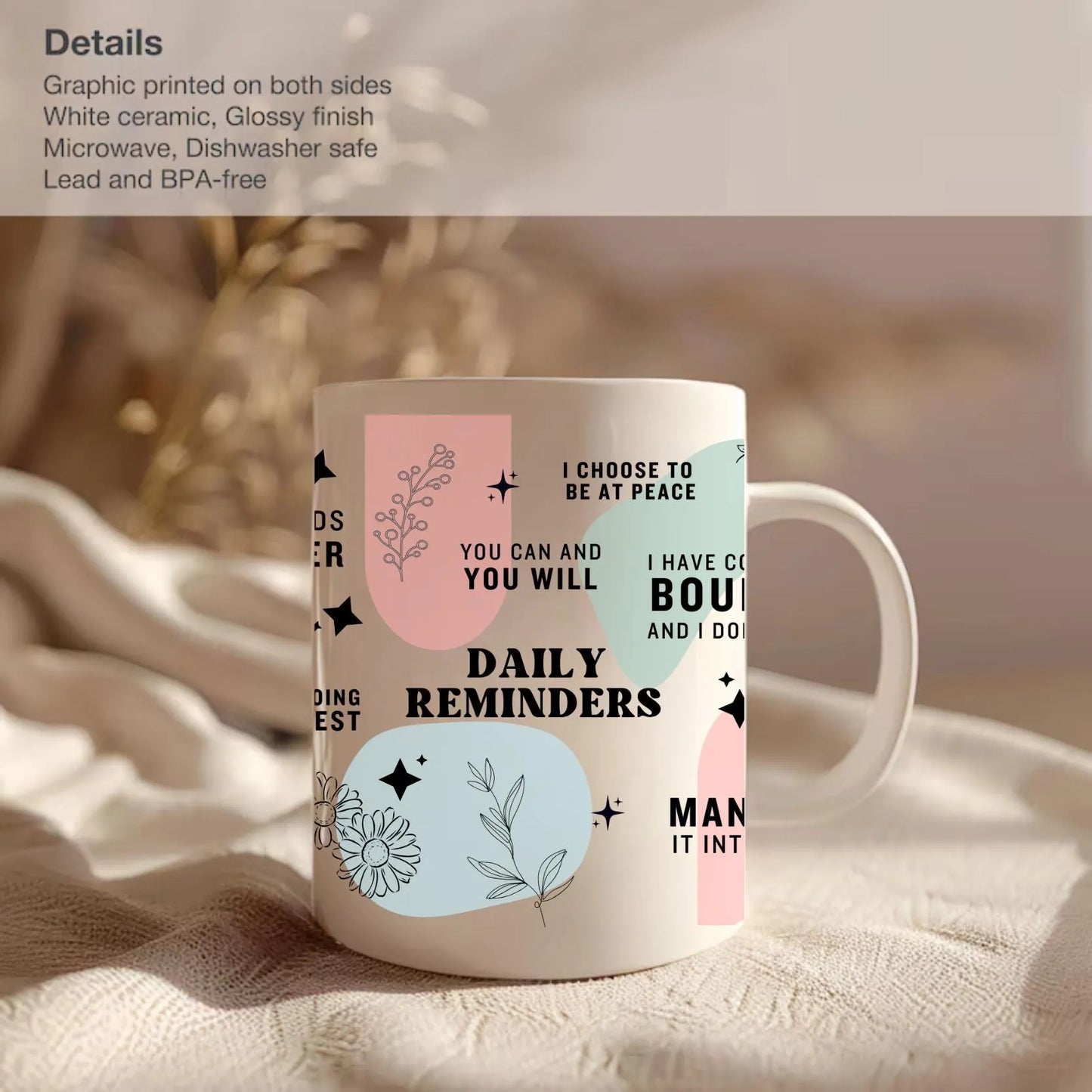 Personalized Daily Affirmations Coffee Mug, tumbler,  Daily Reminders Cup, Best Friend Gift, Mental Health Awareness Gift, Customized Mug