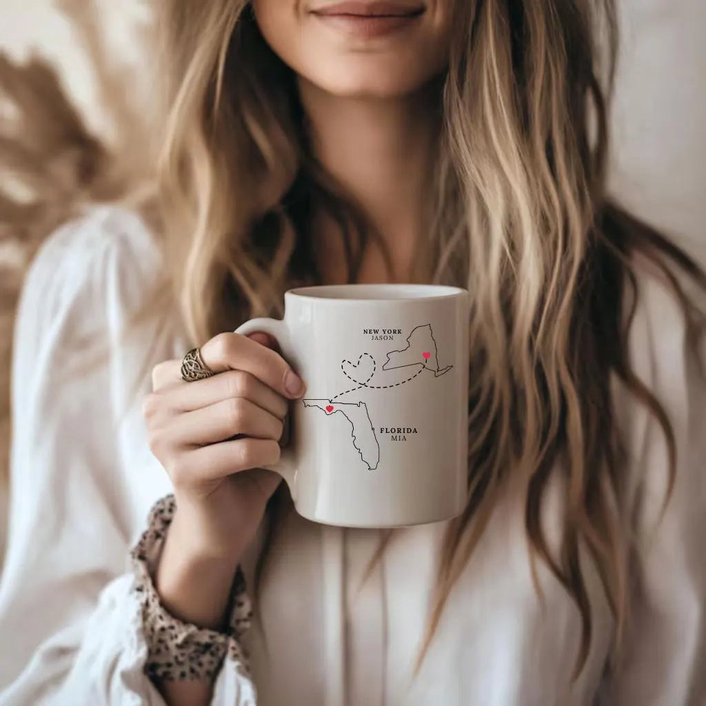 Personalized State To State Coffee Mug: Long Distance Friendship Gift