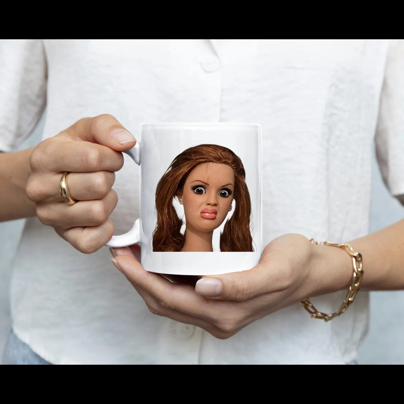 Doll Face Mug,  Disgusted Barbie Meme, Sarcastic gift, , Weird Humor Cup, Unhinged Meme Mug