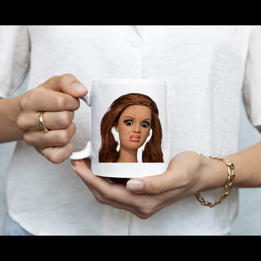 Doll Face Mug,  Disgusted Barbie Meme, Sarcastic gift, , Weird Humor Cup, Unhinged Meme Mug